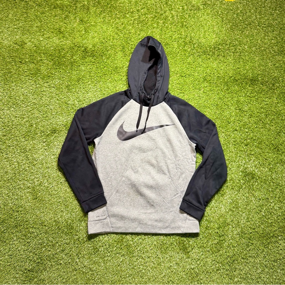 Nike Dri-Fit Swoosh Therma Pullover Hoodie Sweatshirt Men’s Small Grey Black